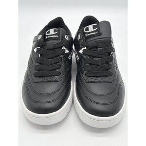 Champion Womens Black Leather Sneakers Size 6 With White Sole & Logo Details